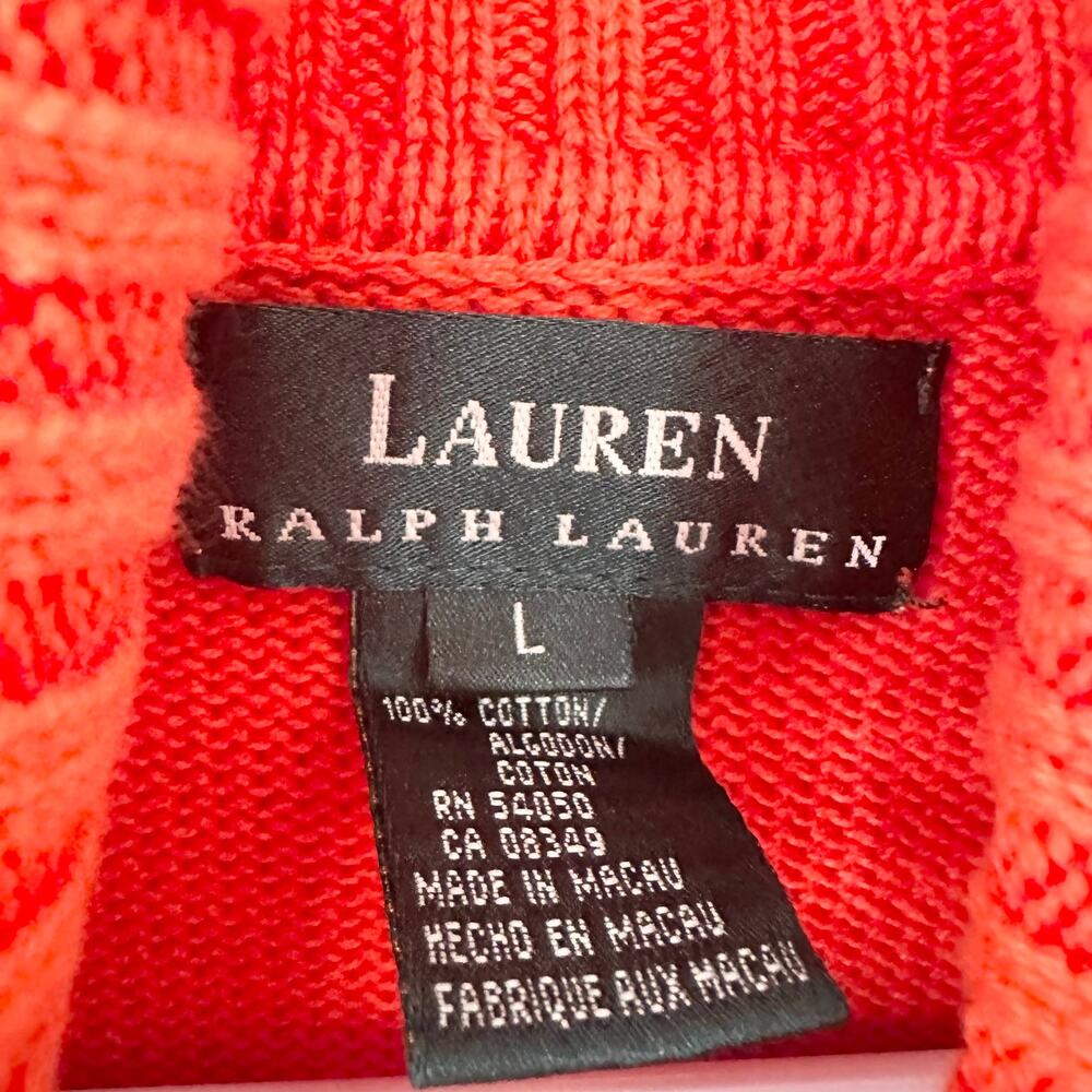 Lauren Ralph Lauren Vintage Orange Half Sleeve Turtleneck Sweater Crest Large - Picture 8 of 9